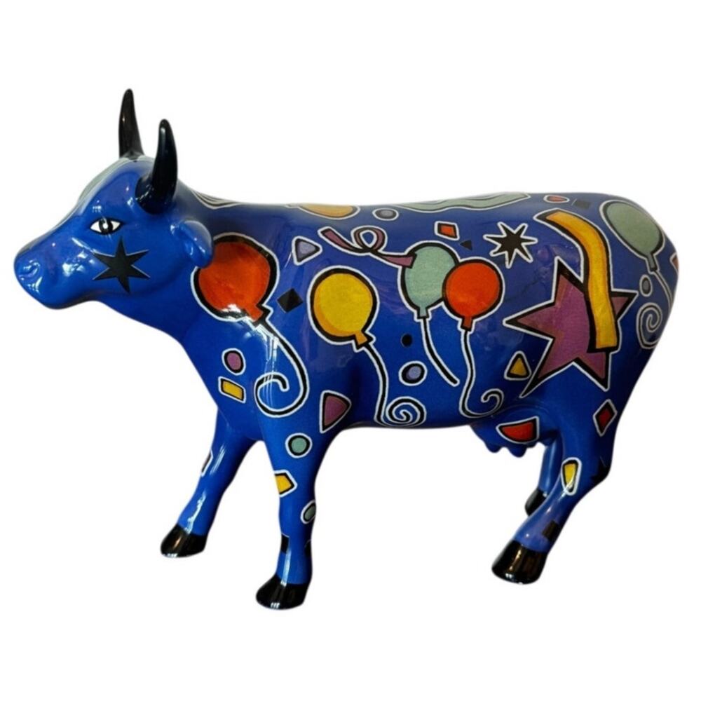 Cow Parade Celebration #9178 Figurine "Party Cow" Westland Giftware Blue Balloon